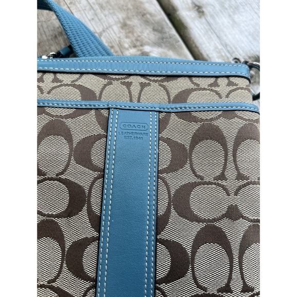 Coach Signature Print Crossbody Bag Has Turquoise - Picture 8 of 10
